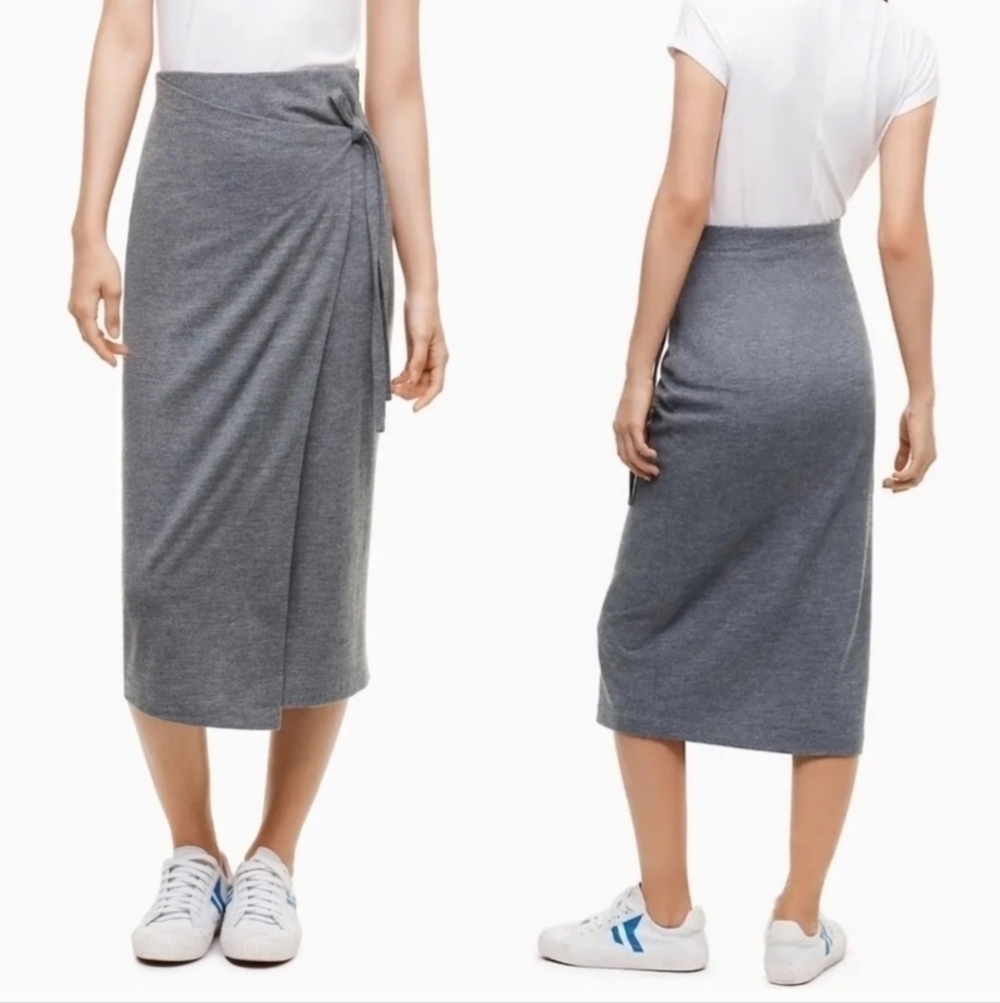 Aritzia Babaton Women's Wool Blend Grey Wrap Skirt Size Small